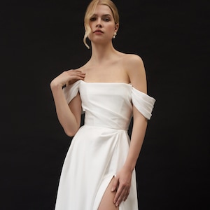 Off-the-shoulder corset wedding dress, satin wedding dress with cut, elegant wedding dress | Lilia