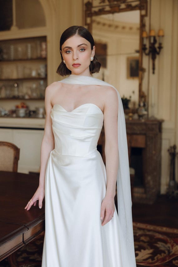 MARGOT | Silk Wedding Dress with Sleeves - Minimalist Ivory Civil Ceremony Bridal Gown