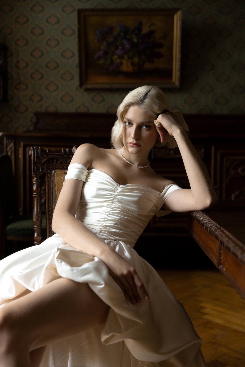 White wedding set, bridal corset and shirt skirt, bridal set, stylish wedding corset with skirt, shirt wedding dress, wedding gown Katarina image 4