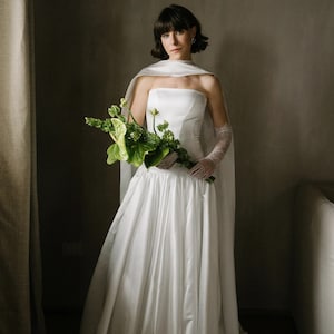 Satin white off wedding dress, corset wedding dress, off shoulder wedding dress, victorian wedding dress, low waist wedding dress| Mary