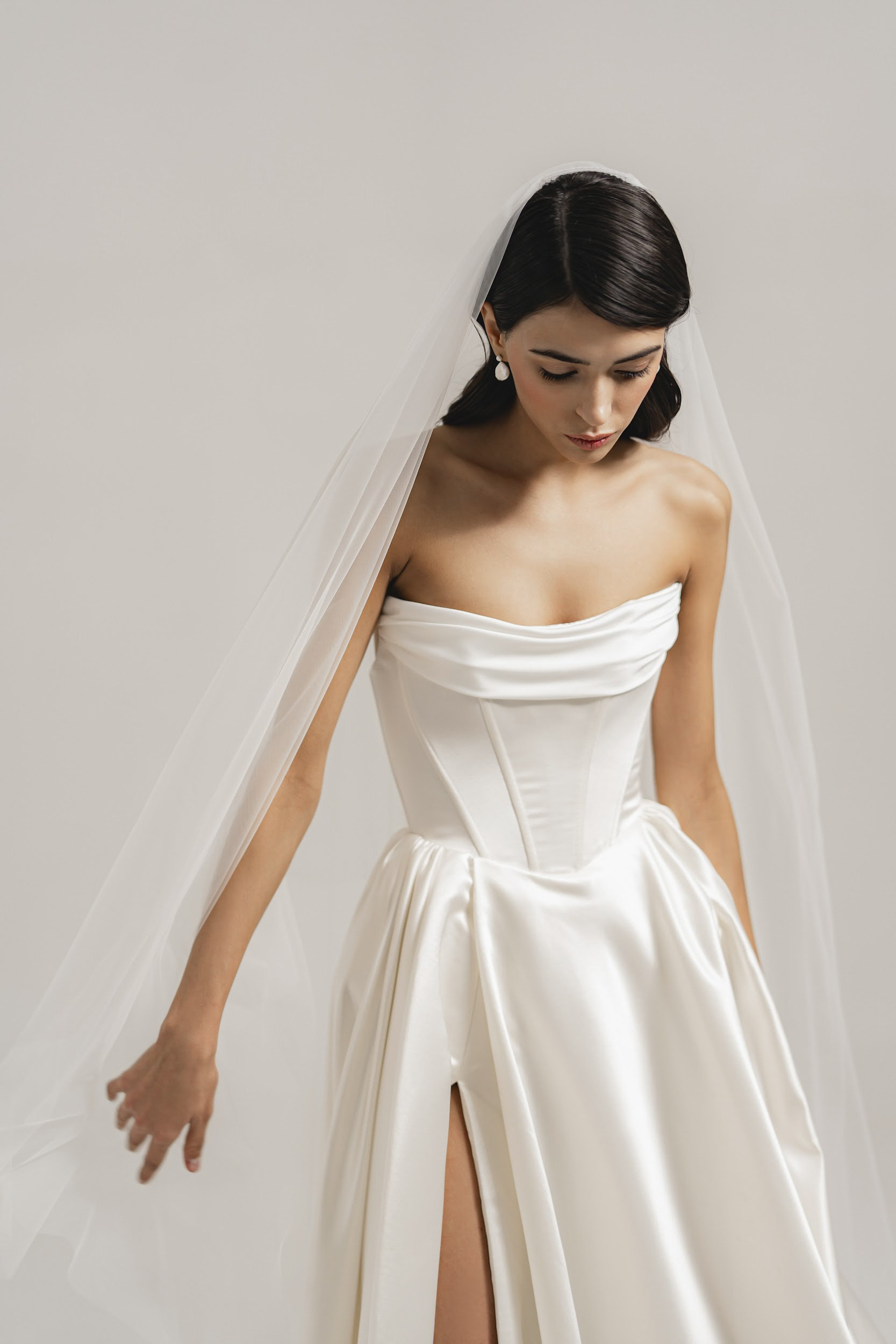 Satin Ivory Wedding Dress, Corset Wedding Dress, A-line off Shoulder ...