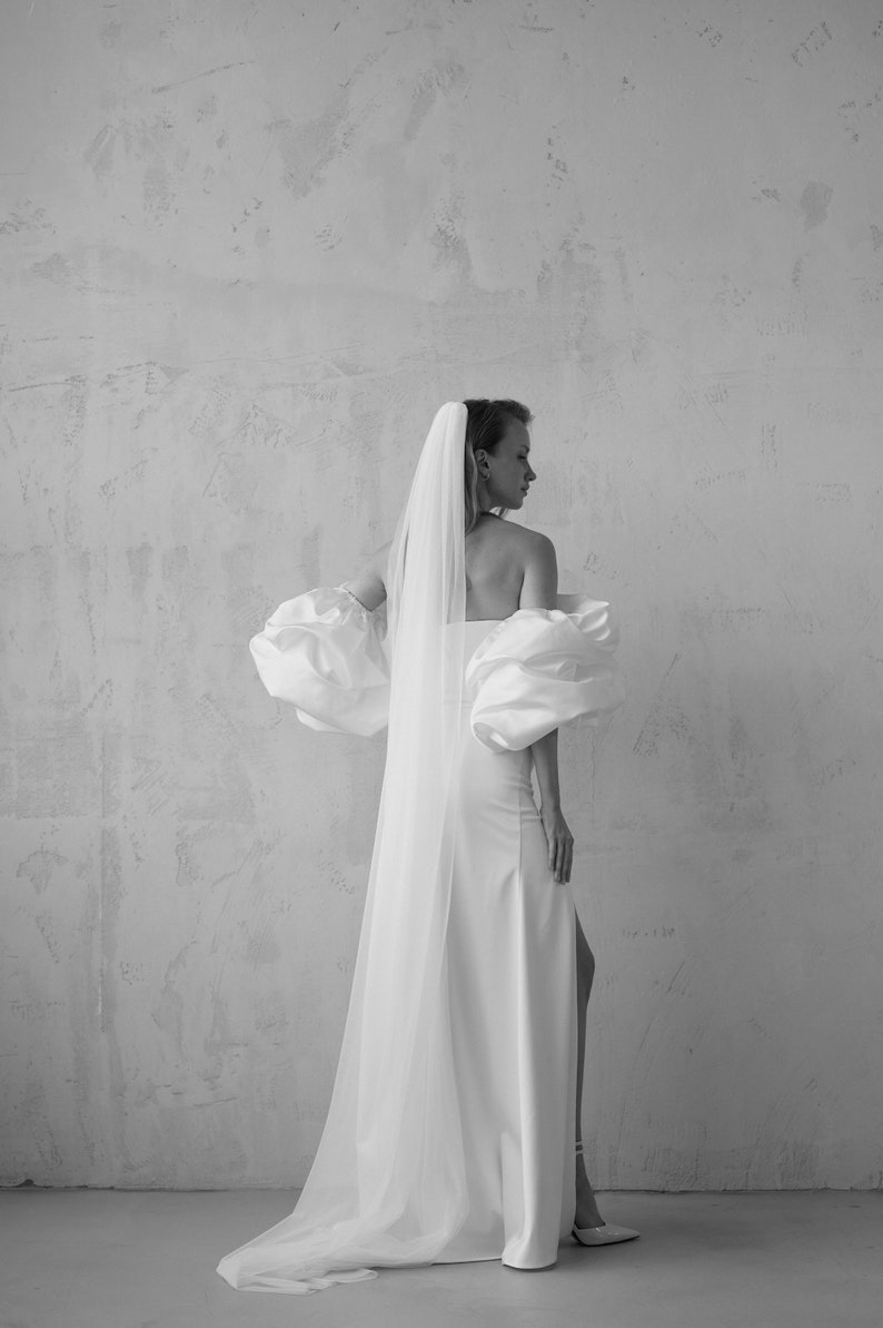 Simple wedding veil, one layer wedding veil, wedding veil with a train zdjęcie 6