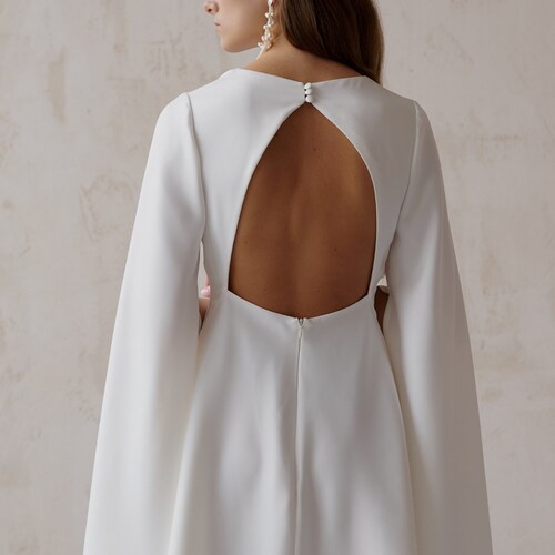 Mini wedding dress, reception wedding dress, mini wedding dress long sleeve, simple short wedding dress open back| Sandra