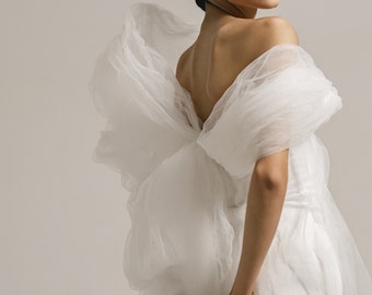Long sleeve wedding dress, minimalist tulle wedding dress,strait wedding skirt, romantic wedding dress | Mariam