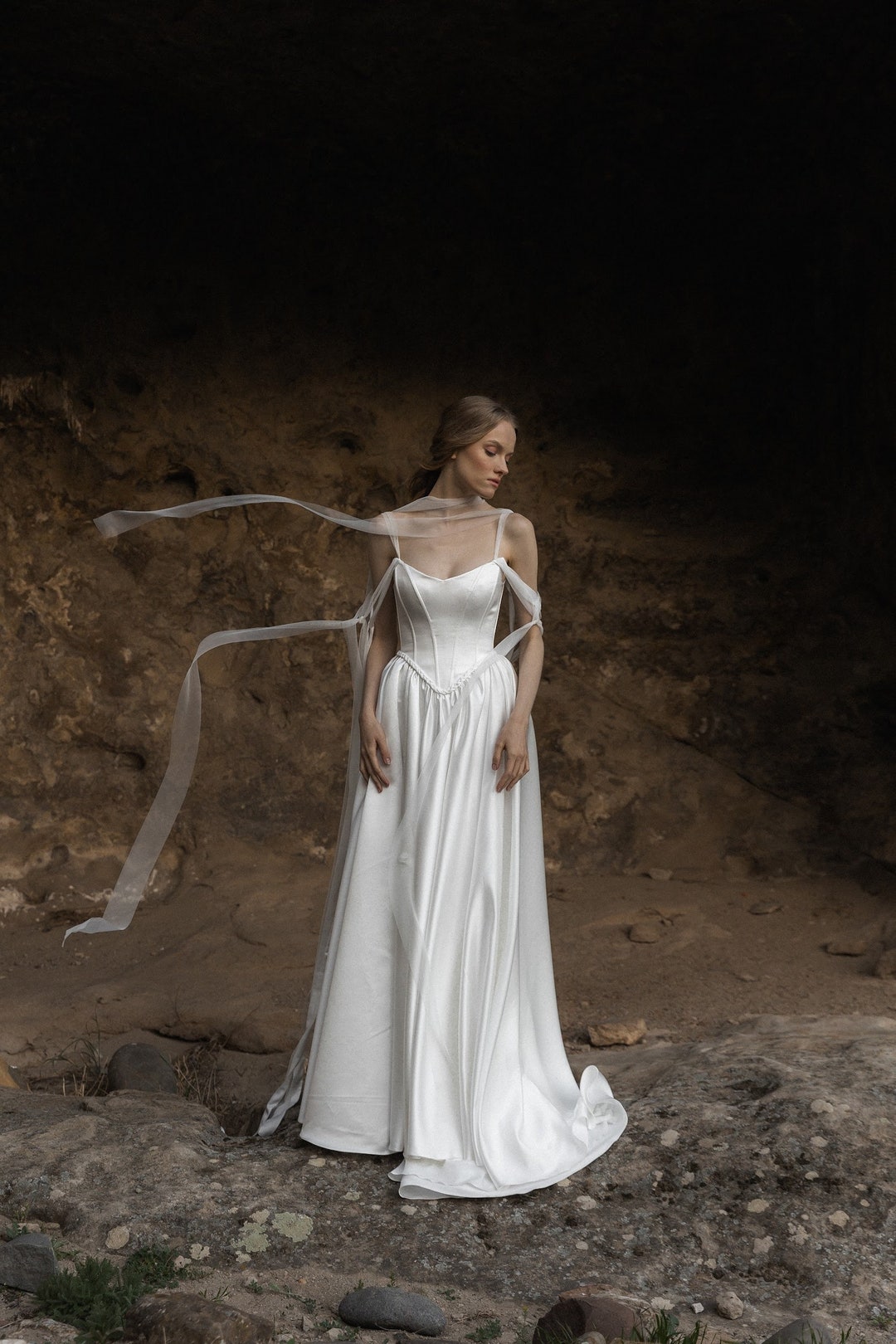 silk dress for wedding KissProm Simple A-Line Square Neck White Satin Dresses, Diamond White / 24 vietnamese áo dài Wedding Green Elegant Gown Color:other color choose from color chart built on pure silk
