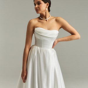 Vintage wedding dress, off-the-shoulder wedding dress, a-line satin wedding dress, white off wedding dress| Bella