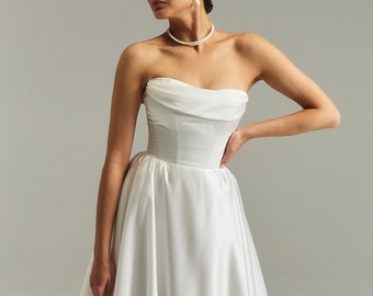 Vintage wedding dress Bella, off-the-shoulder wedding dress, a-line satin wedding dress| Bella