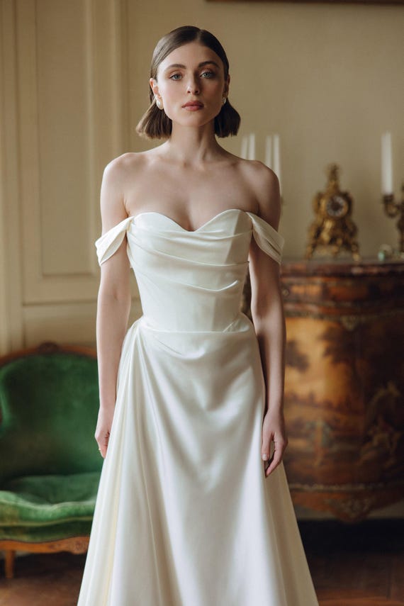 MARGOT | Silk Wedding Dress with Sleeves - Minimalist Ivory Civil Ceremony Bridal Gown
