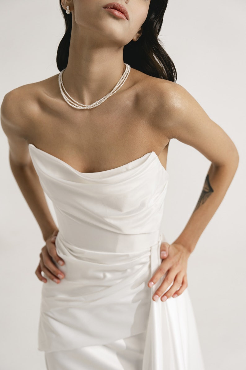 Short wedding dress, elegance short wedding dress, corset mini wedding dress, mini white wedding dress, off the shoulder dress Emilia mini image 3