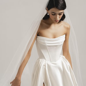 Ivory Satin Wedding Dress with Corset and Slit – Floor Length Bridal Gown, Custom Size| Natin