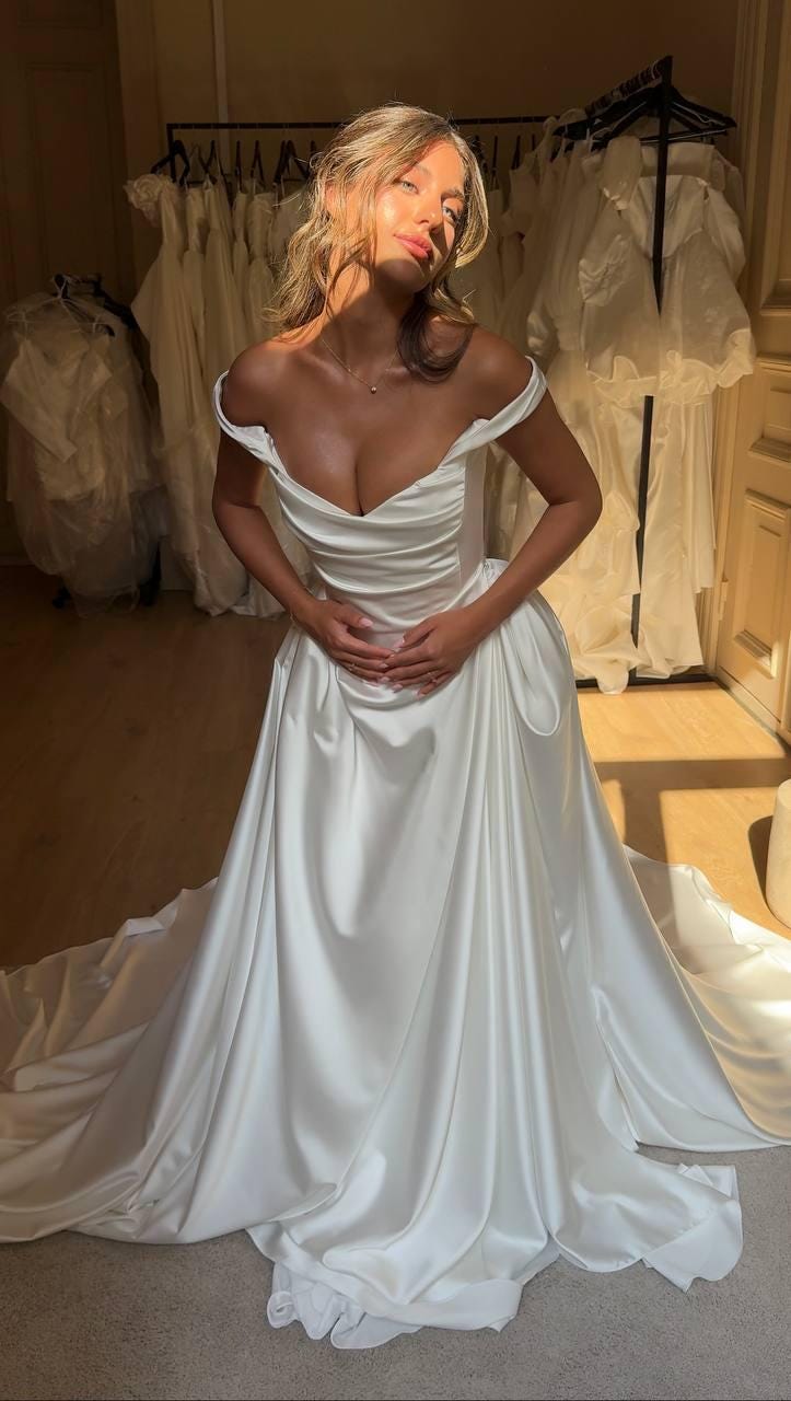 CAROLINE | Vintage Corset Silk Satin Low Waist White Wedding Dress - Etsy
