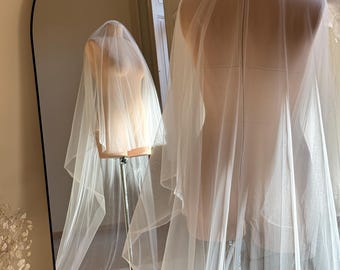 Two Tier Wedding Veil | Soft Cathedral Veil White or Ivory | Classic Bridal Veil with Comb