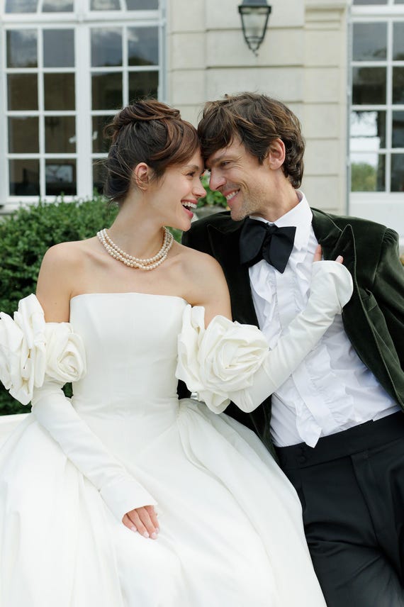 Taffeta Wedding Dress, Vintage Wedding Dress With Sleeves