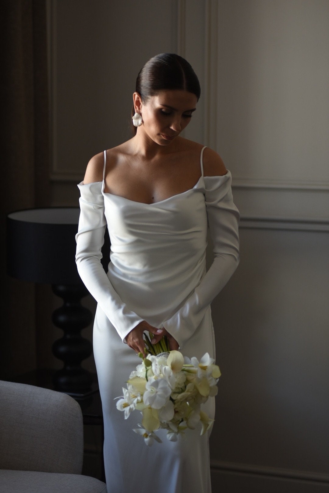 Short Wool-Silk Dress Ivory