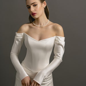 Vestido de novia vintage, conjunto de novia, conjunto de novia vintage con mangas, corsé de talle bajo, falda de novia | Corsé + falda Cassandra