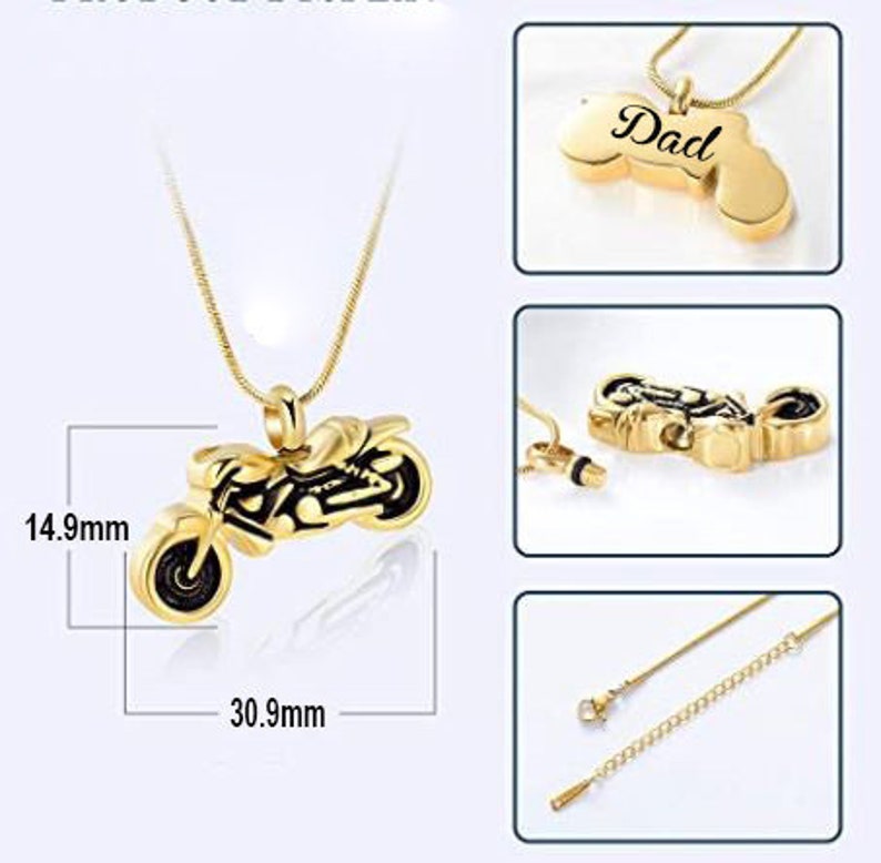 Stainless Steel Cremation Necklace for Ashes Customized Motorcycle Urn Necklace Cremation Necklace Memorial Ashes Keepsake Jewelry-M3