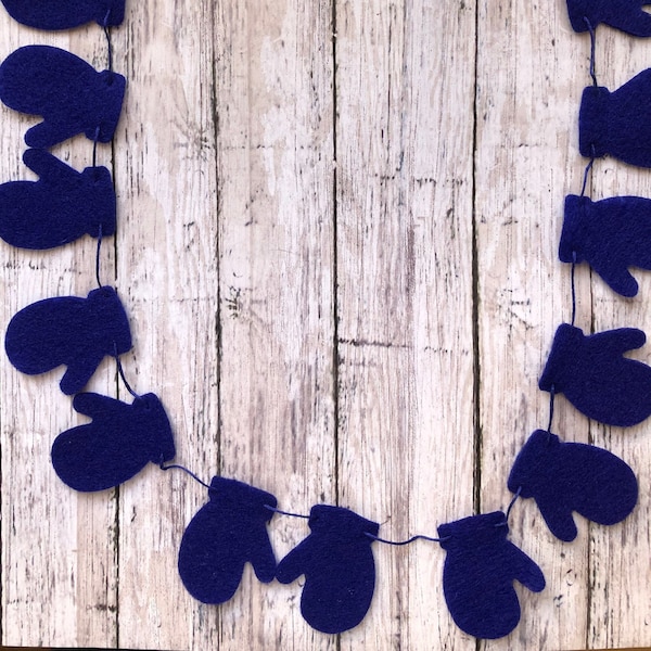 Winter felt mitten garland, holiday garland, holiday decor, Christmas garland, Winter tiered tray, mittens, Christmas, dark blue  mittens