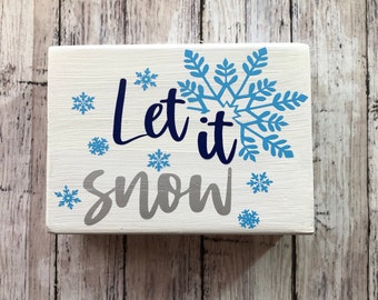 Let It Snow Wooden Sign, Snowflake Winter Tiered Tray Decor