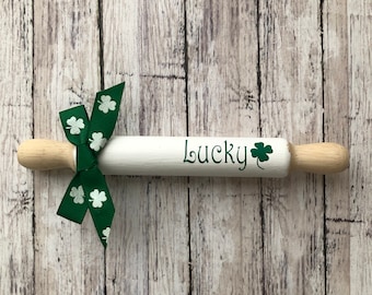 Mini rolling pin, St. Patrick's Day rolling pin, shamrock, tiered tray decor, St. Patrick's tiered tray decor, white mini rolling pin, gift