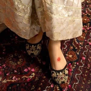 Handmade Royal Velvet Khussa, Gold Indian Juttis, Bridal Footwear image 5