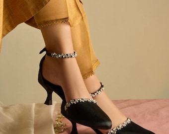 Brizo Elegant Black Satin Bridal Shoes | Gem Detail