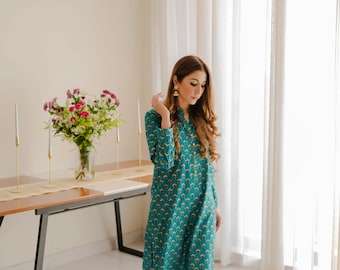 Sammy K suit , Handmade Block Print Kurta suit with Dupatta for Formal Pakistani Fashion