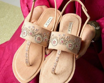 Handmade Alka Leather Sandals, Boho Greek Summer Flats with Pearls