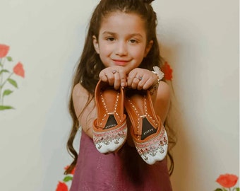 Handcrafted Kids Jutti Khussa Shoes, Indian Raw Silk, Zardozi