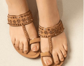 Embroidered Leather Kolhapuri Sandals, Italian Sole, Summer Chappals
