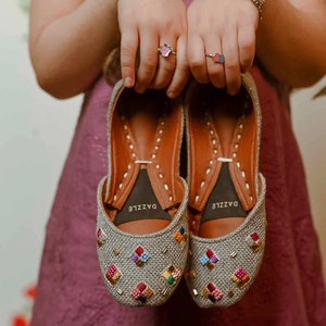 GREY JUTTIS, GIRL Juttis, Grey Khussa,Faith juttis, Handmade Juttis, Jutti Khussa, Kids juttis, Grey Jutti Perfect Choice For Girls