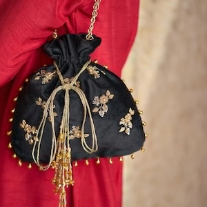 Boogie Black Velvet Potli Bag - Elegant Evening - Bridal Pouch