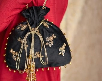 Boogie zwart fluwelen potlitas - elegante avond - bruidstasje