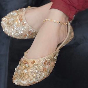 Secret Garden Gold Jutti, Handcrafted Floral Bridal shoes & Ethnic Gold Khussa