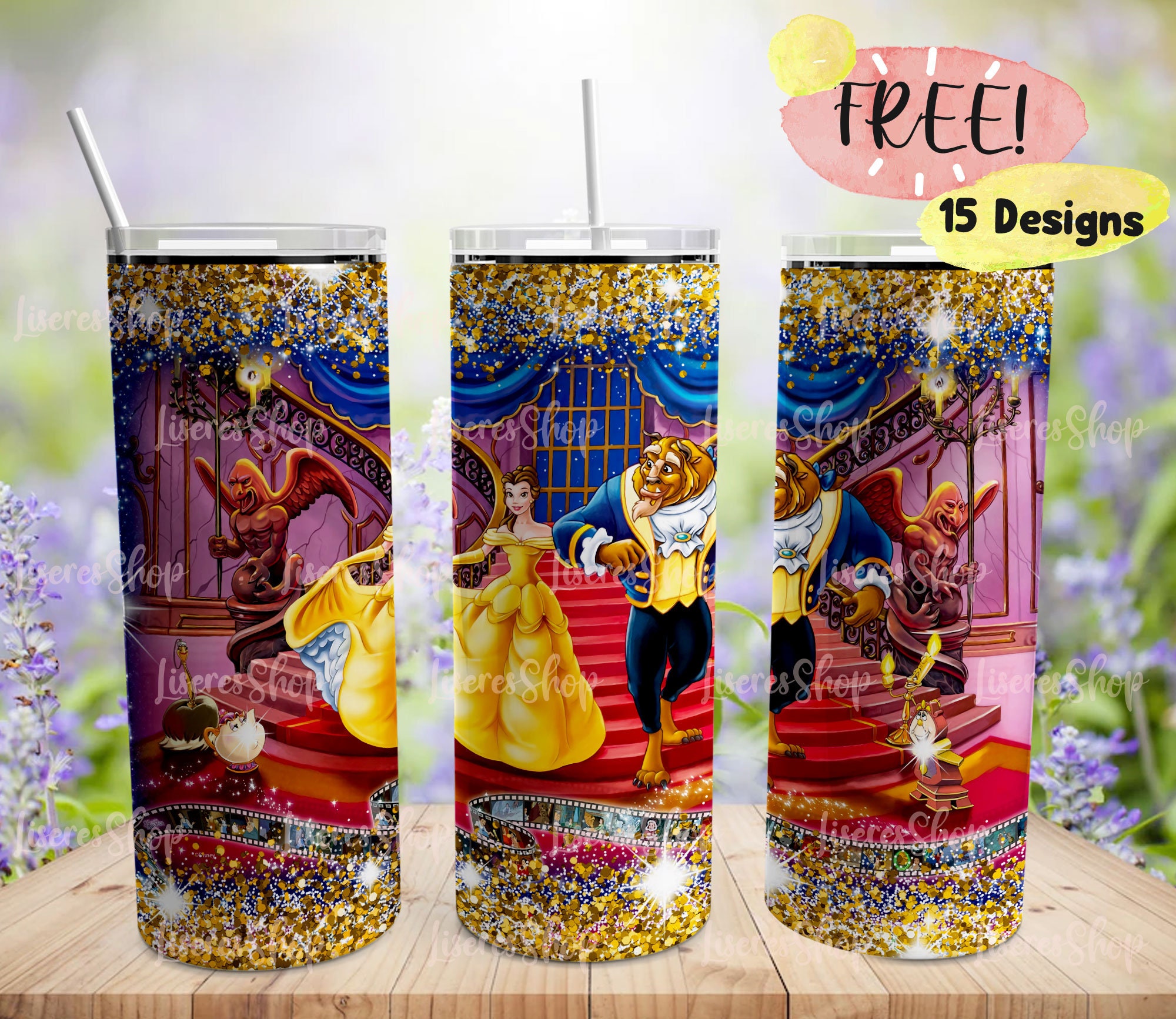 Beauty and Beast Dance Princess Collection, Custom Made Glitter Stainless  Steel Tumbler 