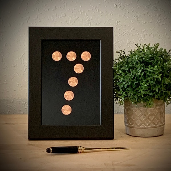 7 Year Copper Anniversary Gift Made with Pennies | Seven Shape 7th Anniversary Gift Idea for Him or Her | Shiny Framed Penny Memento