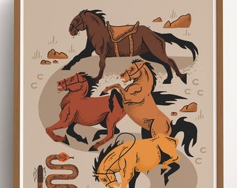 Western Horse Art, Nursery Horse Art, Wild Horse Art Print, Racing Horses, Mustang Art