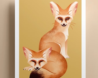Fennek Fuchs Tierreich Kunstdruck, Tier Illustration, Zoo Tier Kunst, Klassenzimmer Poster, bunte Tiere