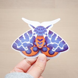 Adesivo de vinil estilo risograph para jardim, adesivo de arte de mariposa, adesivo fofo de mariposa tigre azul