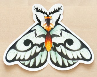 Hera Buck Moth Illustration Sticker, Black and White Moth sticker, Entomology bug art