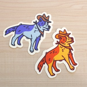 Red Heeler cowboy Sticker, Blue Heeler weatherproof sticker, western cowboy dog sticker