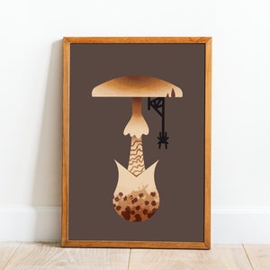 Impression de chapeau de mort de champignon, impression d'art de chapeau de mort physique, illustration de champignon