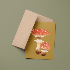 Carte de voeux champignon champignon rouge, papeterie impression d'art halloween, enveloppe incluse