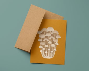 Mushroom Enoki Greeting Card, Enoki Art Print Stationary, Envelope Included