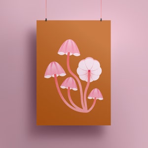 Impression de parachute mauve champignon, impression d'art rose physique, illustration de champignon