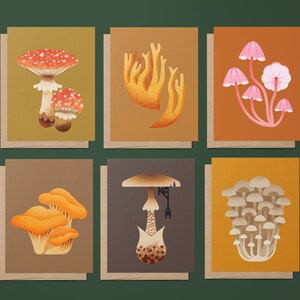 Mushroom Greeting Card Set, set of six mushroom Art Print Stationary, Envelope Included