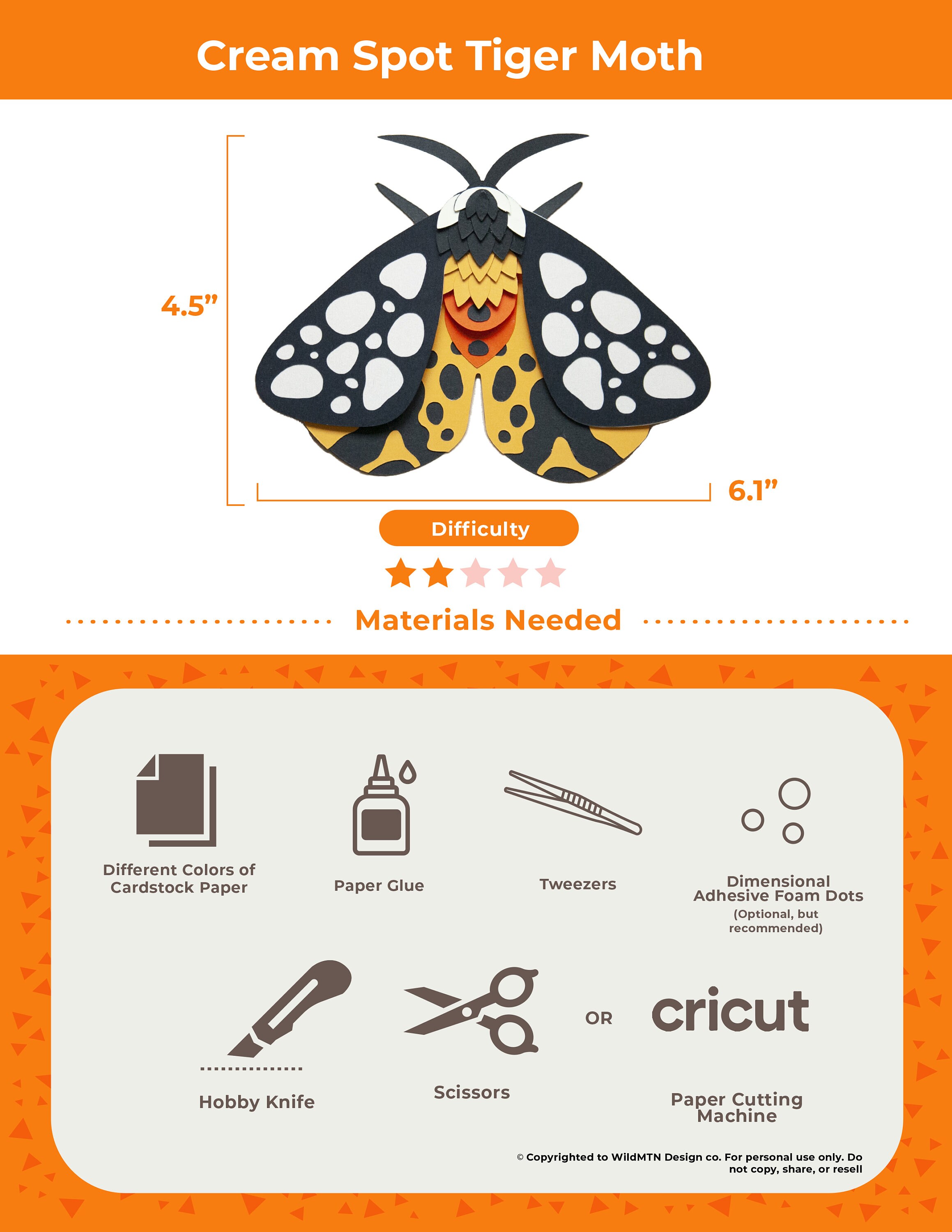 Paper Tiger Moth Paper bug insect Precut papercraft Papercraft 3D Moth Cream spot Tiger Moth DIY Cardstock Moth