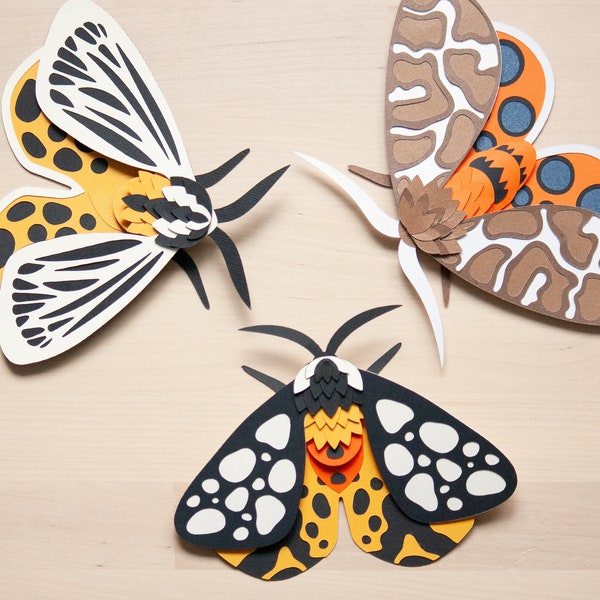 Digital Tiger Moth BUNDLE, Papercraft 3D Moth, DIY Cardstock Moth, Paper Tiger Moths, Paper bug insect, Cricut Template