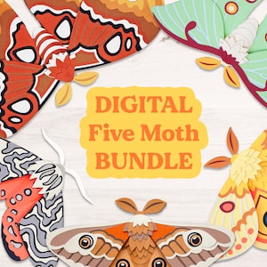 Digital Five Moth BUNDLE | Papercraft 3D Moth | DIY Cardstock Moth | Paper bug insect | DIY Template | Cricut Template