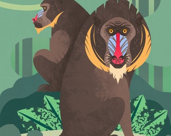 Mandrill Moment | Art Print | Wall Art | 8x10/ 11x14/ 13x19 | Unframed - Monkey Illustration | Illustrated Print