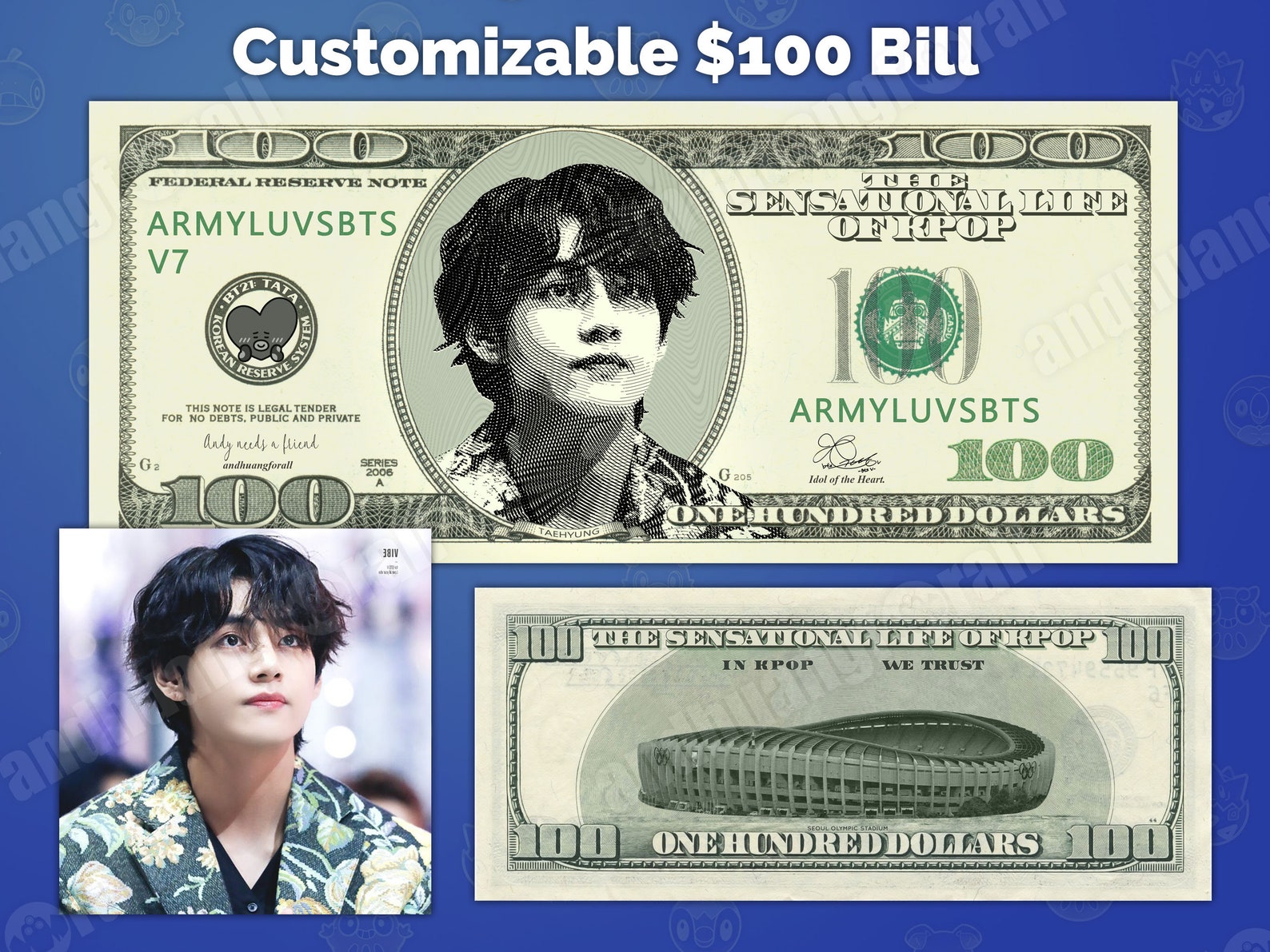 Realistic CUSTOM Fake Money 100 dollar bill front AND back